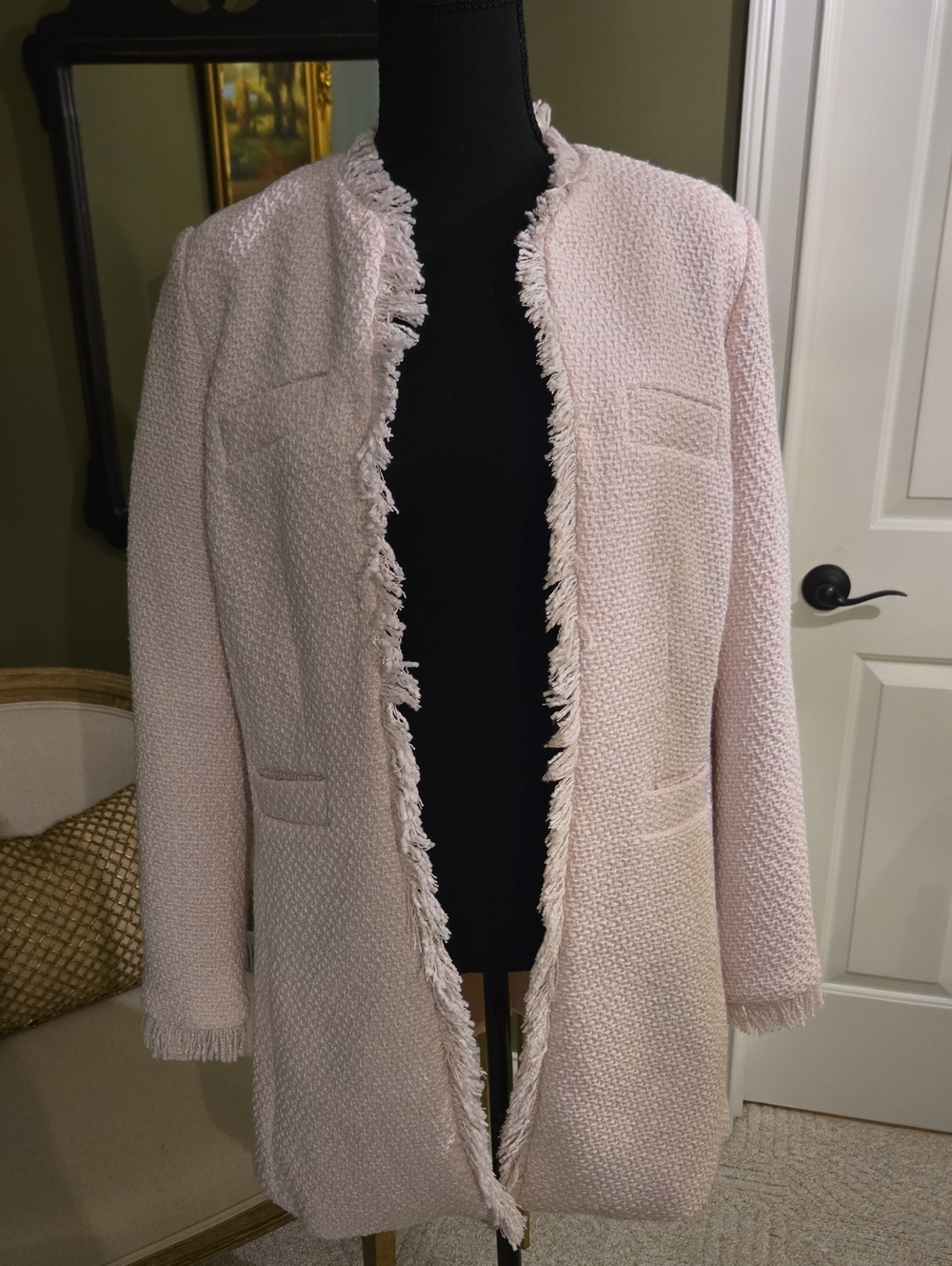 VENUS Blush Pink Textured Fringe Coat
